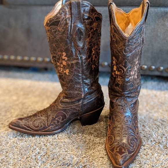Corral Shoes - CORRAL dk brown snip toe cowgirl western boots 6.5